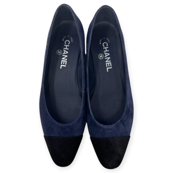 Chanel Navy Blue CC Logo Cap Toe Ballet Flats - Picture 4 of 10